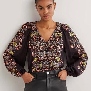 Boden Black Floral Blouse